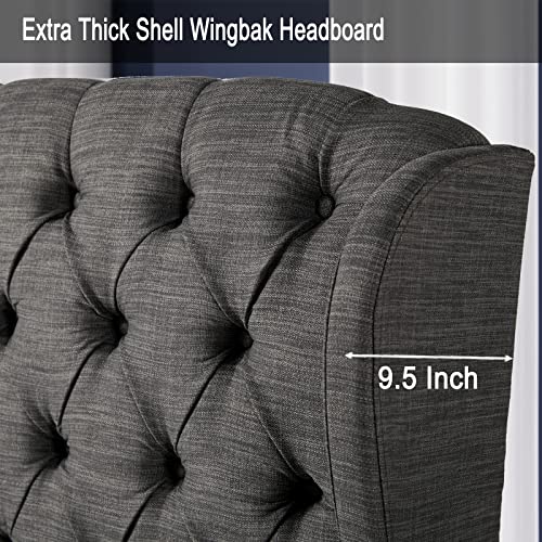 Papajet King Size Platform Bed Frame, Linen Curved Upholstered Bed With Shell Wingback Headboard/Deep Button Tufted/No Box Spring Needed Grey Linen Bed Frame -001 #TOP6