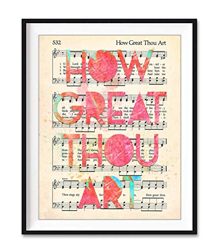 How Great Thou Art, Christian Art Print, Unframed, Vintage Hymnal Book of Worship Page Hymn, Sheet Music, Watercolor Lyrics, Wall Decor Poster Gift, 8x10 Inches