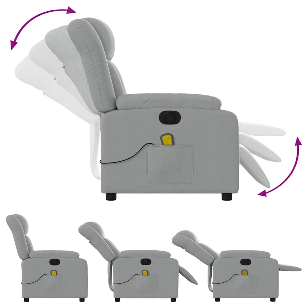 Sillón Reclinable de Masaje Eléctrico, Silla con Respaldo, Sillón Orejero Ajustable, Tela Gris Claro