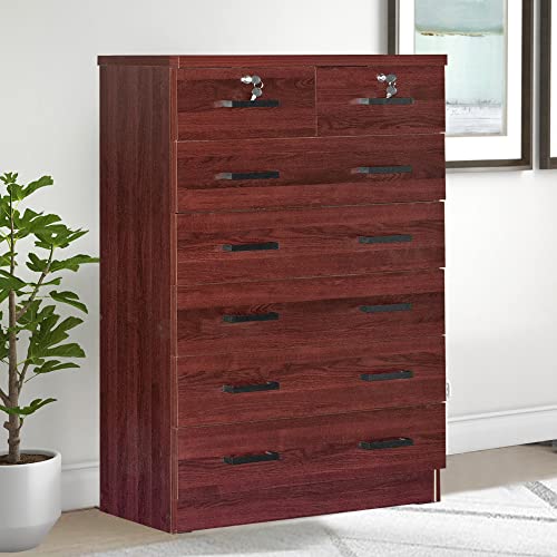 Better Home Products Cindy 7 Drawer Chest Wooden Dresser With Lock In Mahogany #TOP1