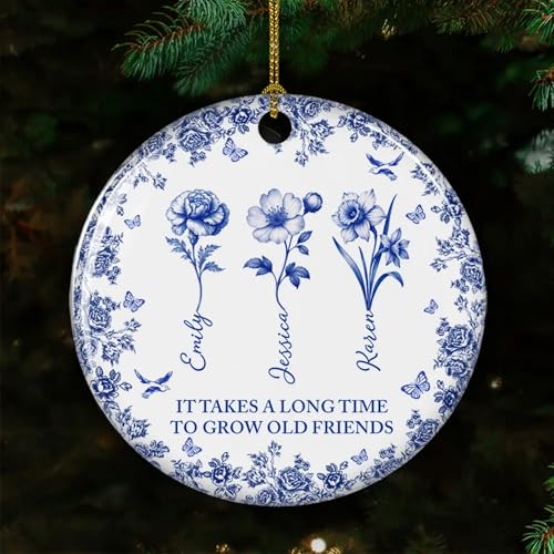 Timeless Bond - Personalized Ceramic Ornament for Best Friends, Custom Birth Flower Keepsake, Perfect Gift for Birthdays and Holidays - Image 4