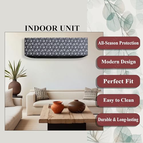 Image of Split AC Cover Combo Set 1.5 Ton | Indoor Outdoor Waterproof & Dustproof Protection | Durable, Breathable Fabric | These Covers Help Maintain Airflow | Black White Floral