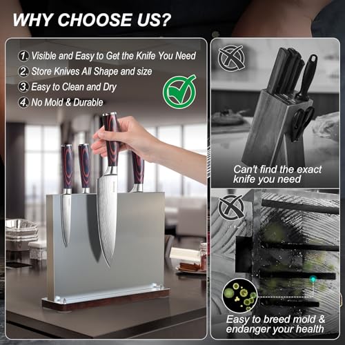 Kitchen Knife Set with Block - 6 Pcs Chef Knife Block Set, 5 Pcs High - Carbon Stainless Steel Razor - Sharp Knives with a Magnetic Knife Block Holder, Versatile and Professional Kitchen Knives Set - Image 5
