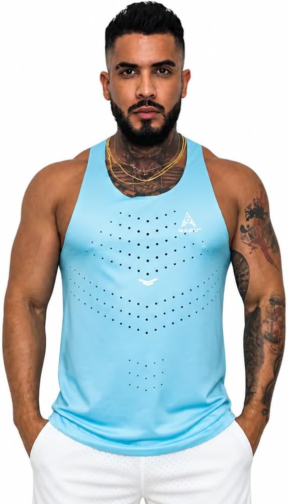 NABU Men's Athletic Tank Top, Black Perforated Workout Shirt