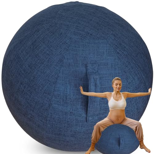 WTZHHK Cotton and Linen Yoga Ball Cover for Birthing Ball Pregnancy, Exercise Balls for Adults, and Swiss Ball - Stylish and Functional【No Balls Included】(Blue,75CM)