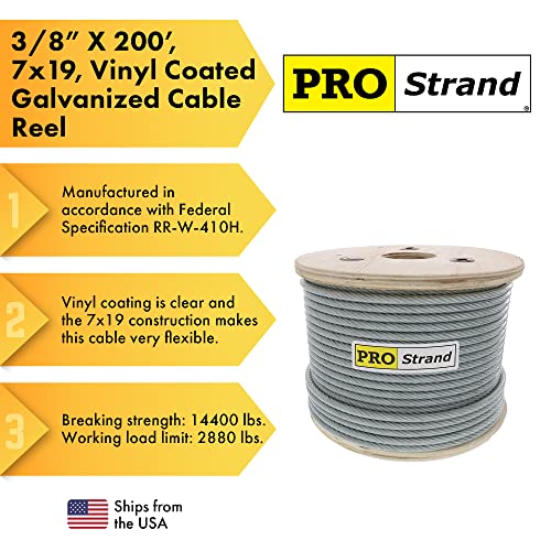 Pro Strand 3/8" X 200', 7X19, Vinyl Coated Galvanized Cable Reel #TOP4