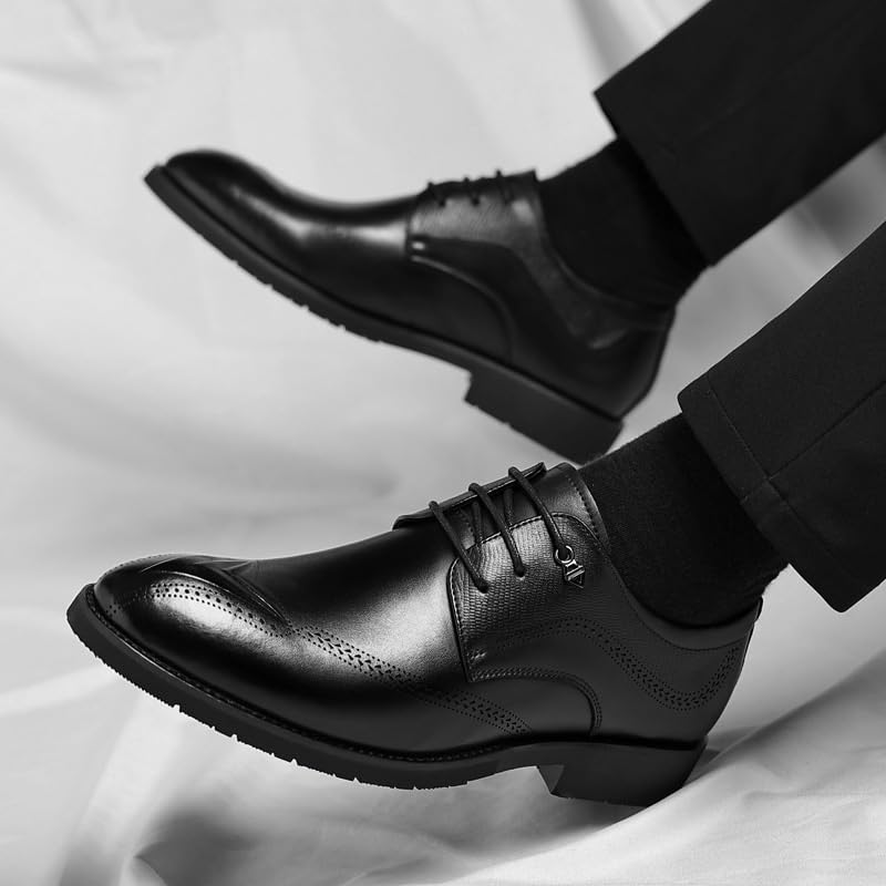 Mens Brown Oxfords Lace-up Business Casual Dress Shoes Waterproof Business Formal Derby Shoes(6)3