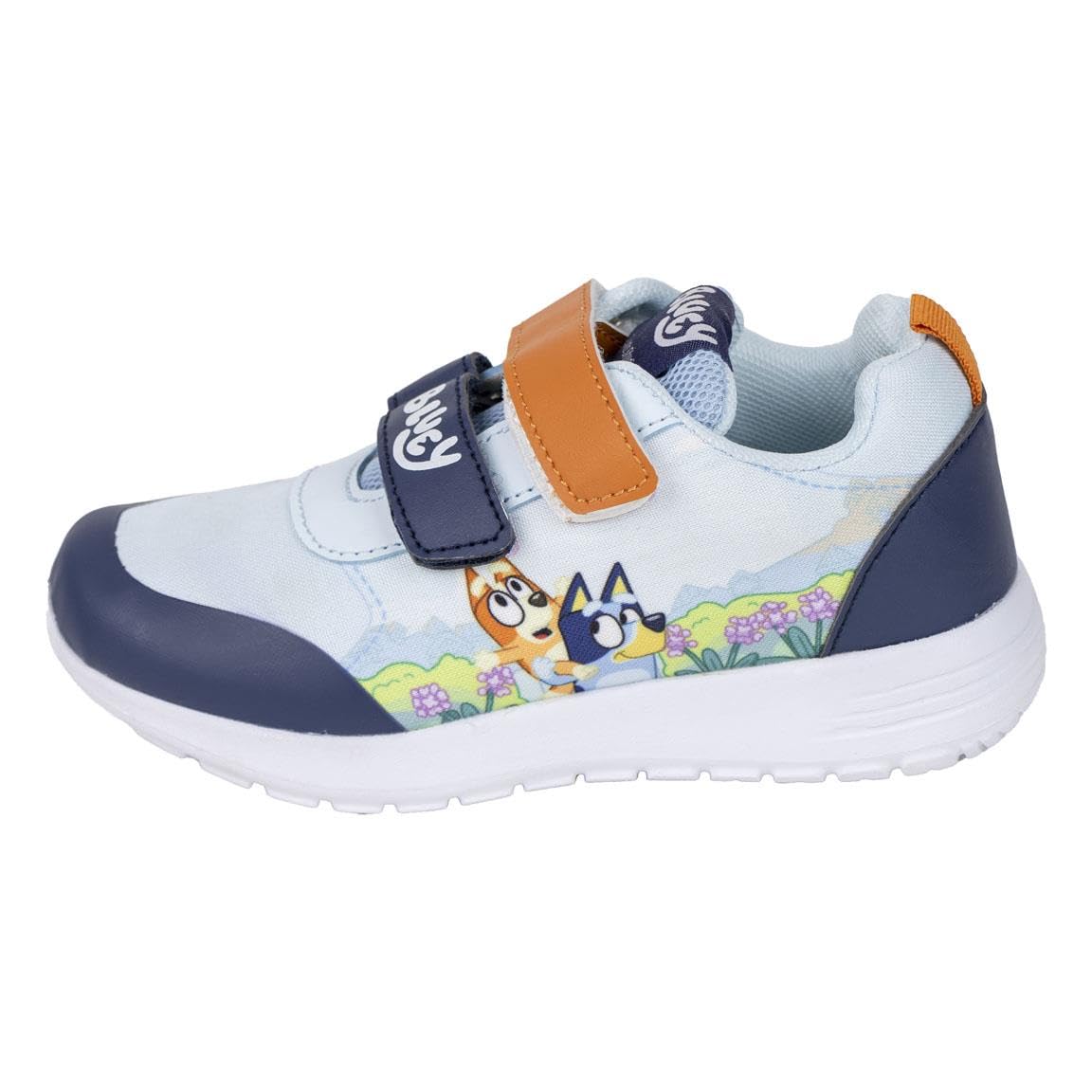 Bluey Trainers - Blue and Orange - UK Size 11 JNR - Velcro Trainers with Lightweight EVA Sole and Bingo Printed Design - Original Product Designed in Spain