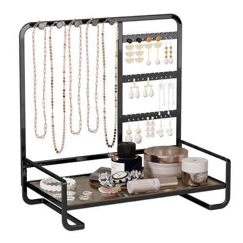 Pangutiandi Multi-Layer Jewelry Display Stand - Black Iron Organizer for Necklaces, Bracelets, Earrings, Girls & Women (Space-Saving Design)