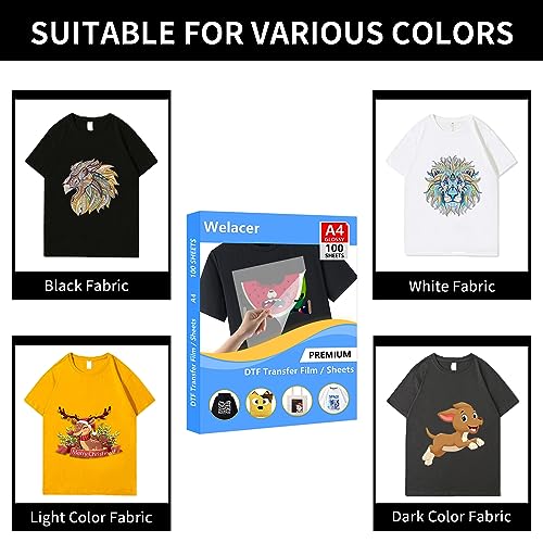 image for Welacer A4 100 Sheets DTF Transfer Glossy Film Pretreat Sheets, PET He