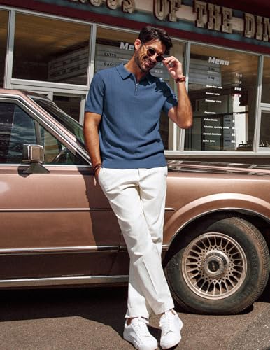 PJ PAUL JONES Men's Polo Shirts Quarter Zip Textured Knit Shirts Summer Shirt2