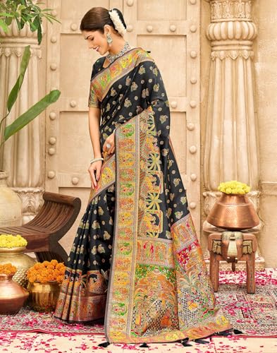 Image of SIRIL Women's Banarasi Silk Jacquard Zari Work Saree With Unstitched Blouse Piece