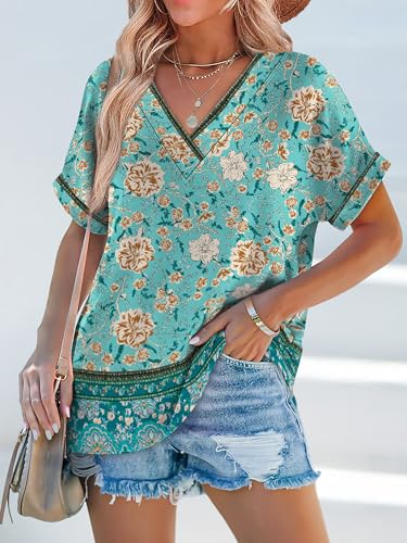 Image of WIHOLL Womens Summer Tops Short Dolman Sleeve Shirts 2026 Fashion V Neck Outfits Clothes