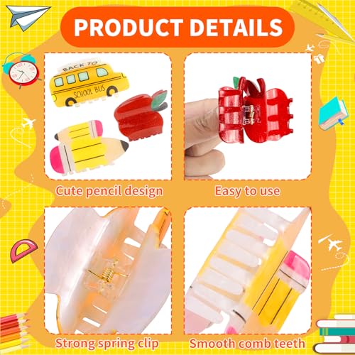 KICOSY 3PCS Pinzas para el cabello formas manzana y bus escolar miniatura 4