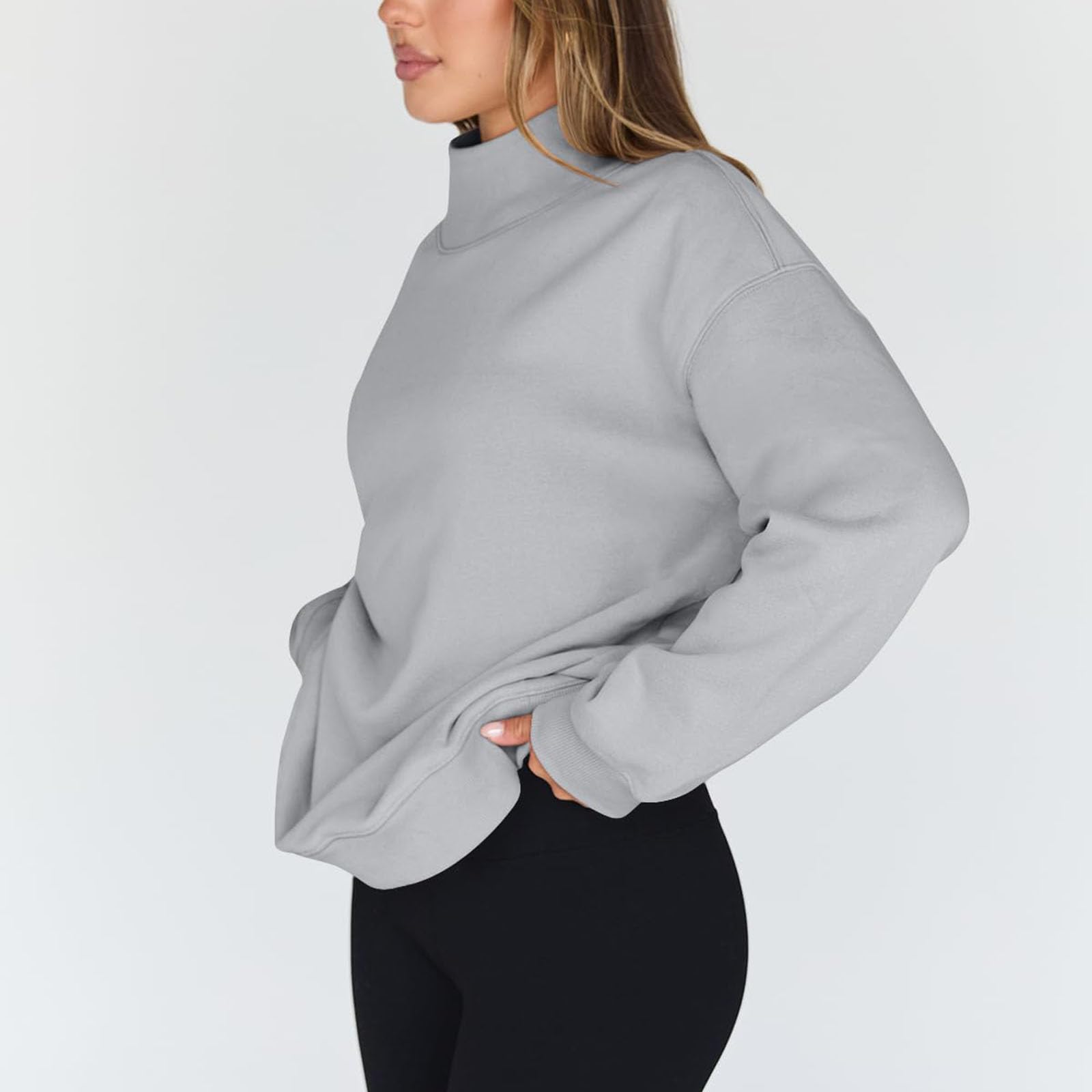 Jesienna bluza damska Oversize i lekka bluza z golfem (czarna, XL)