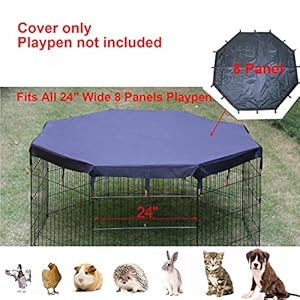 Dog Playpen cover Sun/Rain Proof Top Cover,Provide Shade and Security for Indoor and Outdoor dog Pen,Dog Pen Cover Fits All 24″ Wide 8 Panels Pet Exercise Pen (Playpen Not Included!!!)