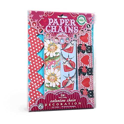 eeBoo: Valentine Paper Chain - 120 Links, No Glue Needed for Assembly, Four Different Patterned Links to Mix and Match, Paper Chain When Completed is 24 Feet Long