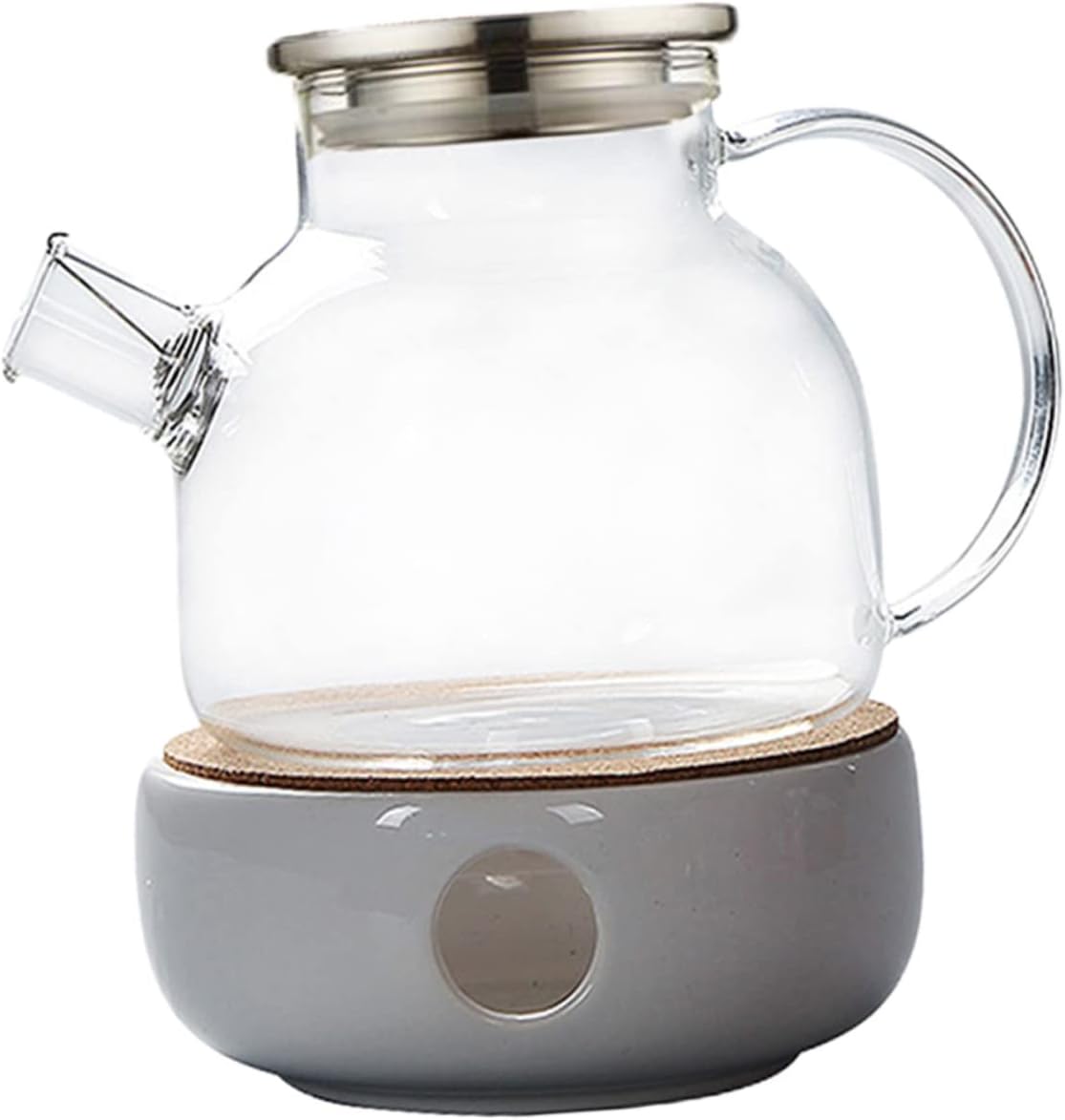 Mikinona 2pcs Borosilicate Glass Teapot Warmer Bamboo Lid Vintage Style Tea Pot