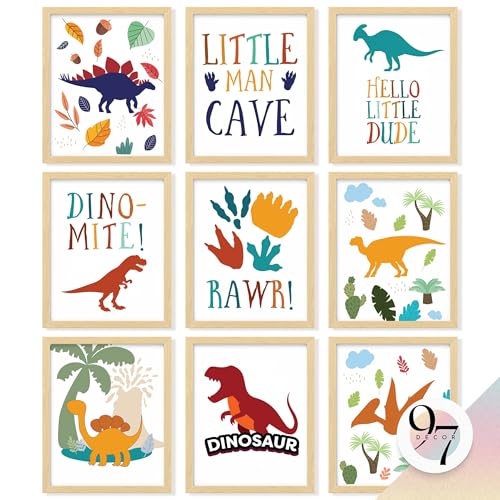 97 Decor Dinosaur Room Decor For Boys Toddlers - Dinosaur Wall Decor For Bedroom, Dinosaurs Wall Art Prints, Kids Posters Nursery Art, Dino Pictures Toddler Room Decor For Boys Playroom (Unframed)