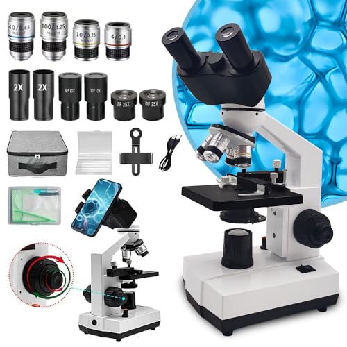 Image of Adult Student Compound Binocular Microscope - 40X-5000X High-Magnification Large-Field Professional Biological Microscope, Suitable for Schools, Laboratories, and Home Education