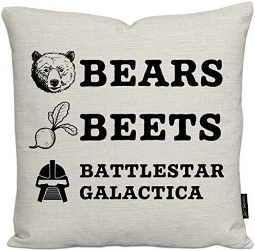 Daft Threads Funny Office Linen Throw Pillow Cover 18x18 inch (Bears Beets Battlestar)
