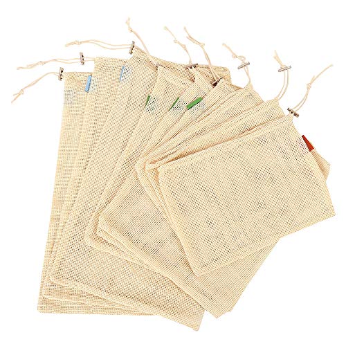 Noblik 9Pcs Sacs De Légumes Réutilisables De Coton Sacs à La Maison De Stockage De Fruit Et De Légume De Cuisine De Maison avec La Machine De Cordon Lavable Cover