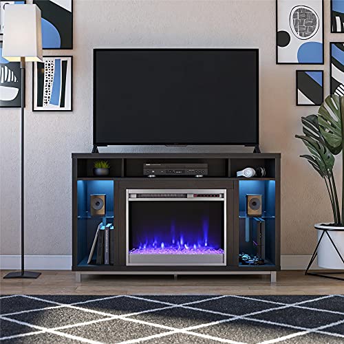 Ameriwood Home Lumina Fireplace Stand, TVs up to 48´´, Black Oak