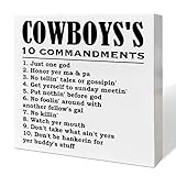 Western Desk Decor Wooden Box Sign, Cowboys's 10 Commandments, Inspirational Western Decor for Home Bedroom Party Cowboy Desk Decoration for Living Room Kitchen Table Cowboy Gifts for Men Boys