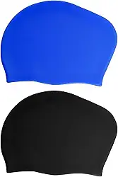 Haakong 2 toucas de natação extra grande para cabelos longos para mulheres, toucas de natação de silicone à prova d'água para manter o cabelo seco para mulheres, homens, adultos e jovens