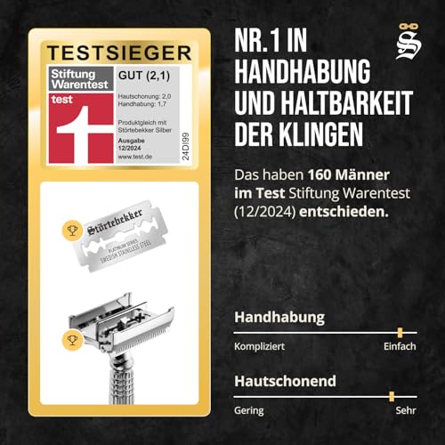 Störtebekker® Premium Rasierhobel Herren Hamburg - Rasierset mit 10 Rasierklingen & Leder-Etui - Nassrasierer Herren inkl. Reise-Etui mit Spiegel - *TESTSIEGER* Stiftung Warentest (12/2024) 2