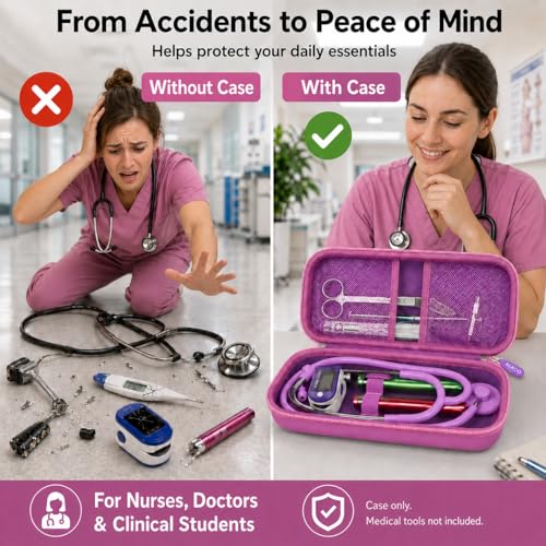 Image of ALKOO Stethoscope Case for 3M Littmann Classic III /Cardiology IV, Violet | for MDF Acoustica Stethoscopes, for Nurses, Doctors, Nursing School Essentials, Students, Clinic, EMS, Travel, Hard Bag Only
