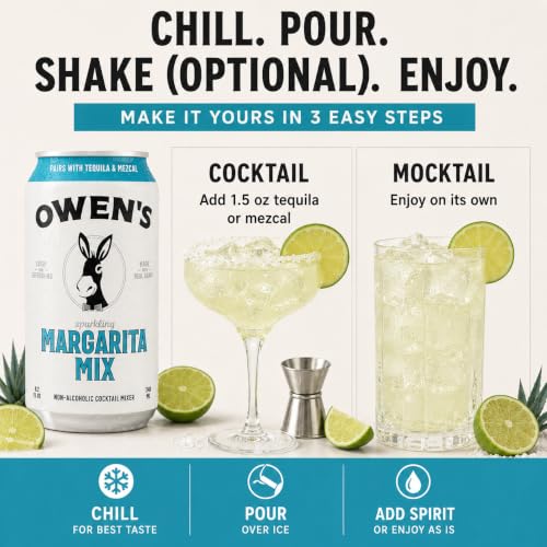 Image of Owen's Premium Non-Alcoholic Sparkling Cocktail and Mocktail Mixer, Drink Mixer for Cocktails, Mocktails, and Party Beverage, 24 Pack of 8.2 fl oz Cans (Margarita Mix)