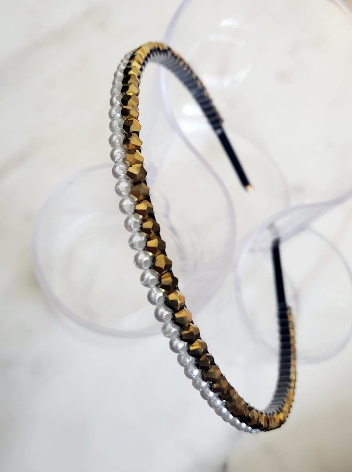 Extremely Unique Stunning & Elegant Handcrafted Headband,Featuring Pearls & Crystals For women (Pack of 1) (Black Sleek joined Crystal and Pearl)-image-36