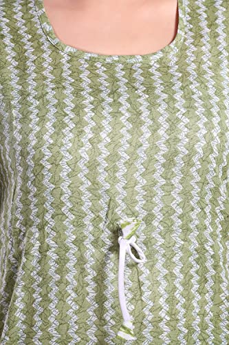 Image of Fabme Women's Cotton Printed Kaftan and Pyjama Set - Green Cream
