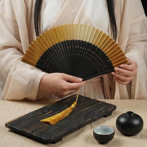 Éventail pliant chinois jaune idéal pour festivals de danse d'été
