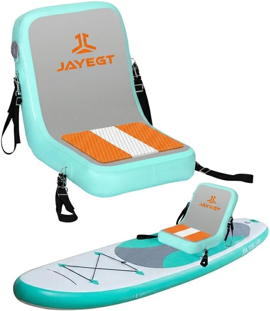 JAYEGT Inflatable Kayak Seat with Back Support,Paddle Board Accessories ，Foldable SUP Seat，Ergonomic Anti-Slip Design, high Load Capacity，Versatile Use for Kayak, Boat,SUP,Canoe,Fishing Boat (Grey)