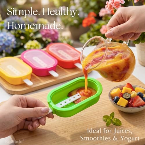 Image of Solitude 4 Pcs Oval Silicone Kulfi & Ice Candy Moulds with Sticks | Popsicle & Ice Cream Maker Mold for Kids | Reusable BPA-Free DIY Popsicle Molds for Juice, Yogurt & Fruit Treats