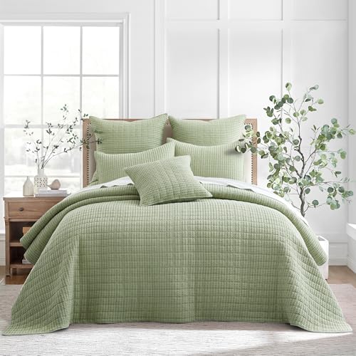 Image of Levtex Home Mills Waffle Queen Bedspread Set (104x106in) with 2 Pillow Shams (26x20in) - Desert Sage - 100% Cotton Queen Size Bedspread Set - Lightweight, Soft, Pre-Washed