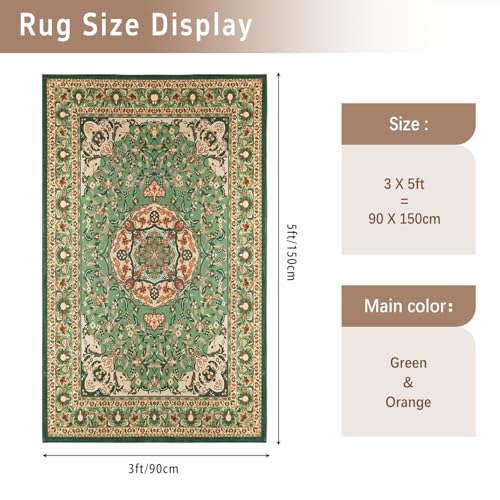 Tapete decorativo rectangular verde 3x5 pies lavable miniatura 2