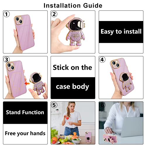 Pepmune for iPhone 15 Plus Case, Cute 3D Astronaut Stand with [2 Screen Protector] [Camera Protection] Kickstand Shockproof Bling Silicone Soft Cover for Apple iPhone 15 Plus Phone Case, Purple by Pepmune - Image 6