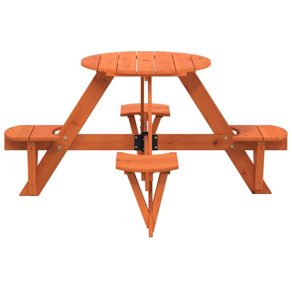 Tavolo da picnic per 4 bambini, in legno di abete massiccio, rotondo, con foro per ombrellone, 120 x 57 cm, per terrazza, balcone, veranda, campeggio, barbecue, feste, all'aperto