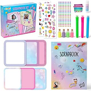 abeec Scrapbook Kit - Scrapbook Accessories Kit Containing Stickers, Glitter, Gems, Ribbon Scrapbook Paper and More - Craft Kits for Kids 5+ with Scrapbook Supplies