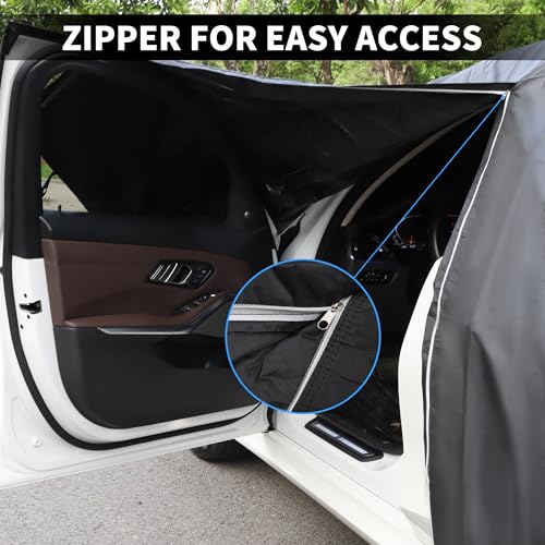 Image of X AUTOHAUX Waterproof Sedan Car Cover for 178-186 Inch Sedans - All-Weather Protection, Anti-UV, Windproof, Left Side Zipper & Mirror Pockets Heavy Duty Outdoor Vehicle Cover