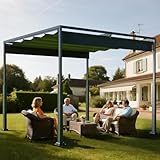 Pergola 3x3m Gartenpavillon Wasserdicht mit Schiebedach, Freistehende Terrassenüberdachung aus Stahlgestell, UV-Beschattung & Sonnenschutz, Winterfest Pavillon für Garten Terrasse Balkon Pool,Schwarz