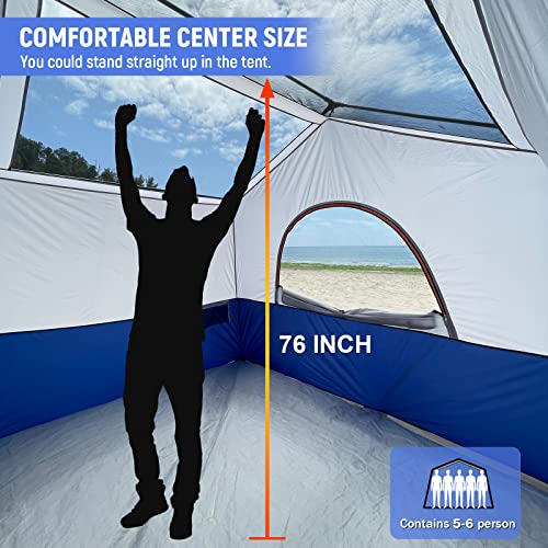 Hikergarden 6 Person Camping Tent - Portable Easy Set Up Family Tent For Camp, Windproof Fabric Cabin Tent Outdoor For Hiking, Backpacking, Traveling (Blue) #TOP2