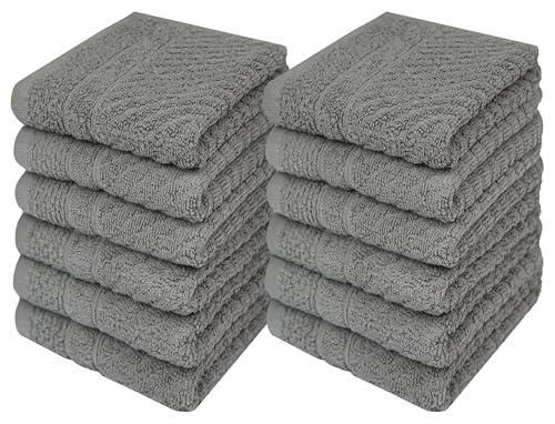 Image of PH Pleasant Home Diagonal Wash Cloths Set - 12 Pack (12 inch x 12 inch) - 509 GSM - 100% Ring Spun Cotton Wash Cloth - Super Soft and Highly Absorbent Face Towels (Dark Grey)