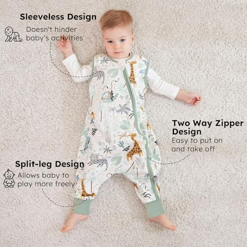Miniatura 2 de Yoofoss Saco De Dormir Bebe Verano Con Piernas 0.5 Tog 80cm 18-36 Meses, Paquete De 2, 100 Algodón Transpirable Neutral Niñas Niños