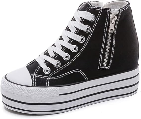 Amazon Co Jp 厚底 スニーカー レディース キャンバス シューズ レディーススニーカー 厚底 美脚 シークレットシューズ ウォーキング シューズ 厚底シューズ レースアップ カジュアルシューズ ハイカット ヒール 美脚 カジュアル 歩きやすい おしゃれ ファッション