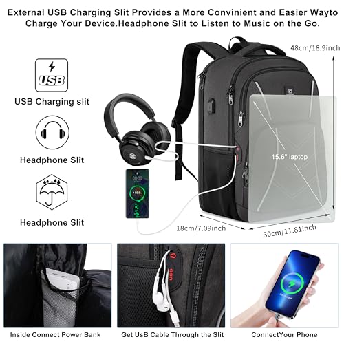 Cafele Laptop-Rucksack, Schulrucksack mit 17,3-Zoll-Laptopfach & USB-Ladeanschluss für Beruf und Reisen, Fashion-Rucksack für Damen und Herren-Grau
