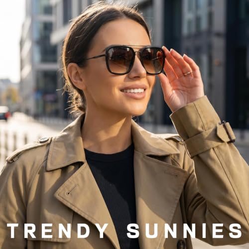 Classic Square Aviator Sunglasses for Women, Tangle Free Shades with Case — view 4